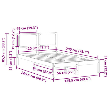 Bed Frame Light Grey 120 x 200 cm Solid Pine Wood