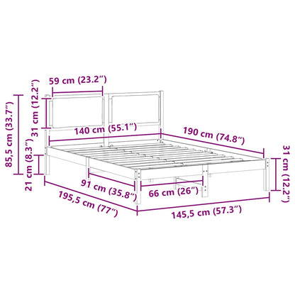 Bed Frame Light Grey 140 x 190 cm Solid Pine Wood