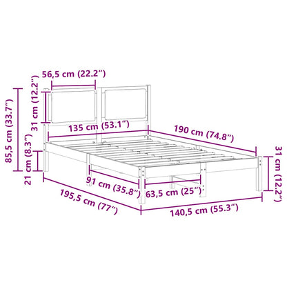 Bed Frame Light Grey 135 x 190 cm Solid Pine Wood