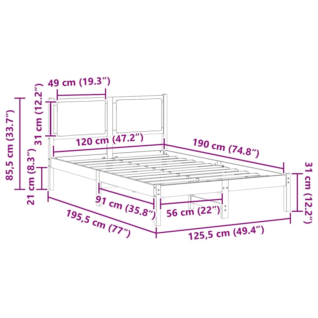 Bed Frame Light Grey 120 x 190 cm Solid Pine Wood
