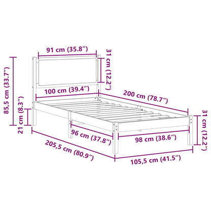 Bed Frame with Headboard Black 100 x 200 cm Solid Pine Wood