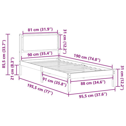 Bed Frame with Headboard Black 90 x 190 cm Solid Pine Wood