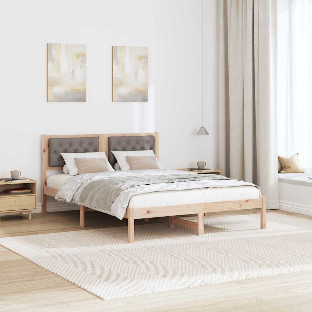 Bed Frame with Headboard Taupe 150 x 200 cm Solid Pine Wood