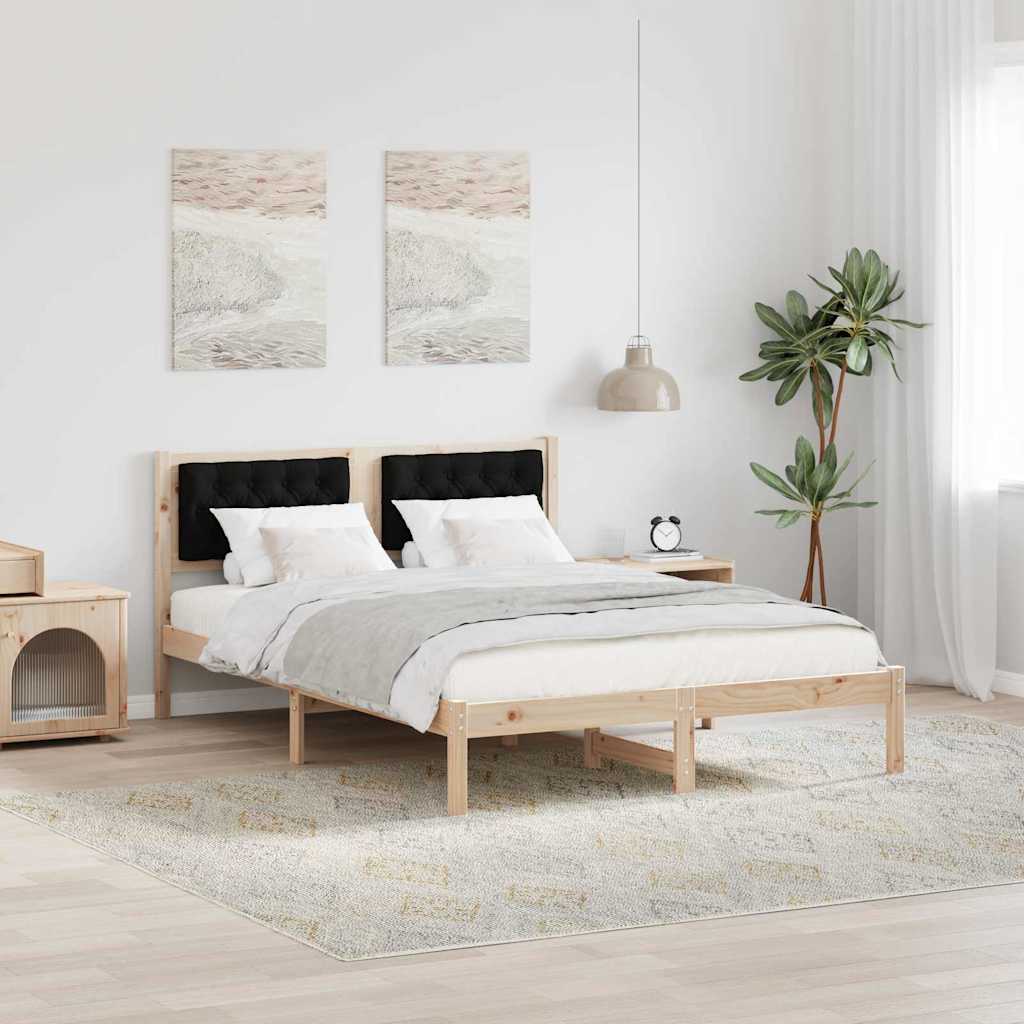 Bed Frame with Headboard Black 140 x 190 cm Solid Pine Wood