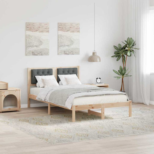 Bed Frame with Headboard Dark Grey 135 x 190 cm Solid Pine Wood