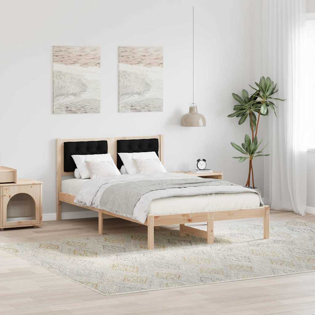 Bed Frame with Headboard Black 135 x 190 cm Solid Pine Wood