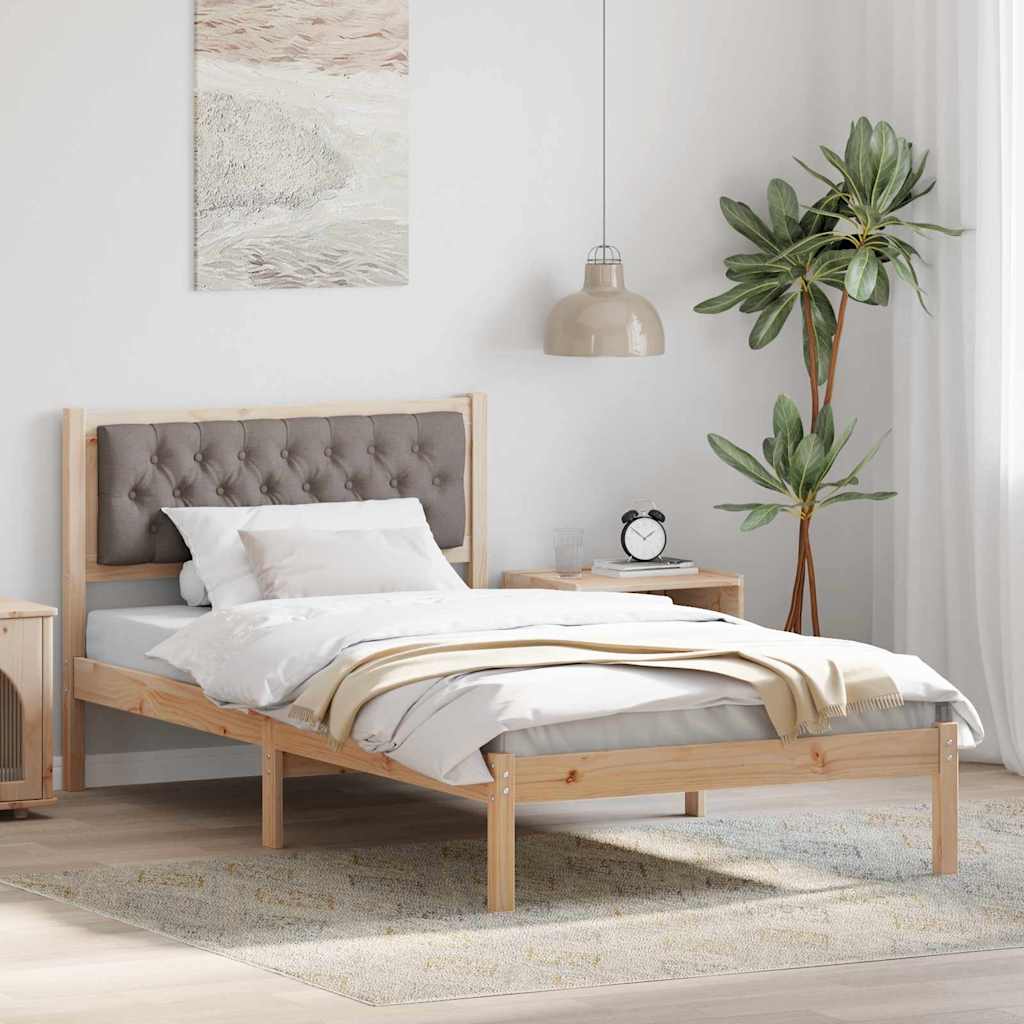 Bed Frame with Headboard Taupe 100 x 200 cm Solid Pine Wood