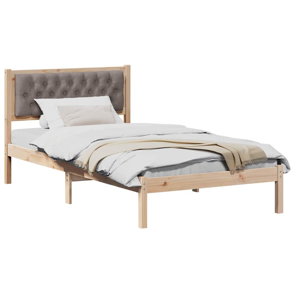 Bed Frame with Headboard Taupe 100 x 200 cm Solid Pine Wood