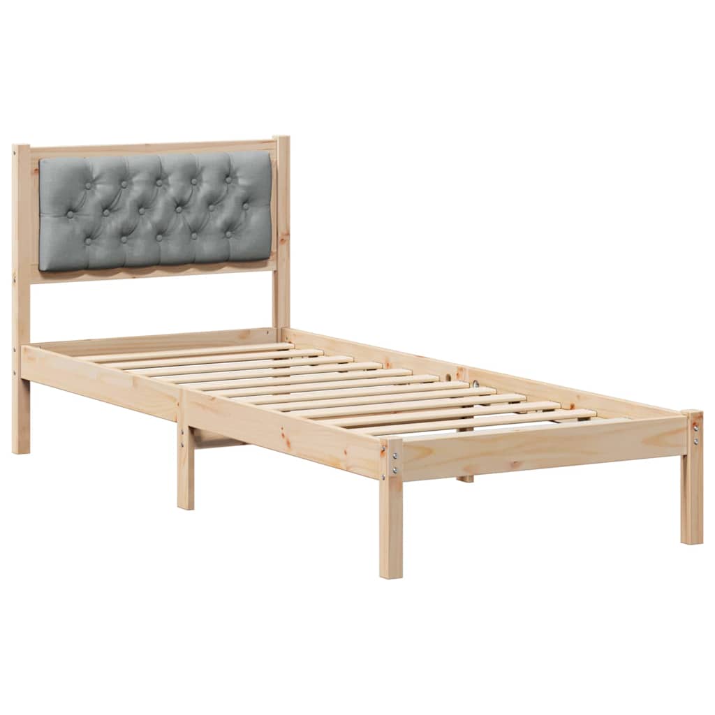 Bed Frame with Headboard Light Grey 90 x 190 cm Solid Pine Wood