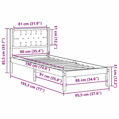 Bed Frame with Headboard Black 90 x 190 cm Solid Pine Wood