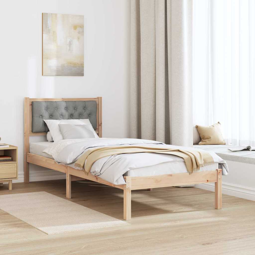 Bed Frame with Headboard Light Grey 75 x 190 cm Solid Pine Wood