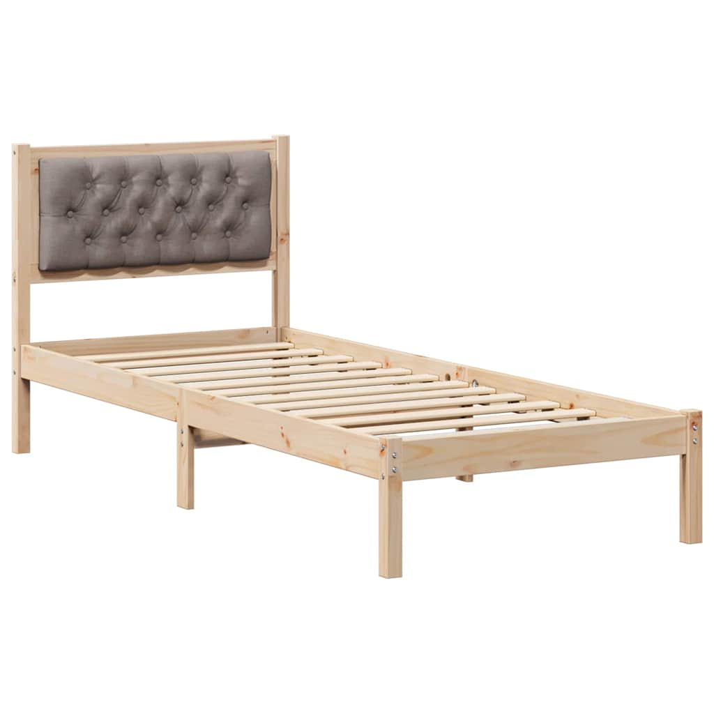 Bed Frame with Headboard Taupe 75 x 190 cm Solid Pine Wood
