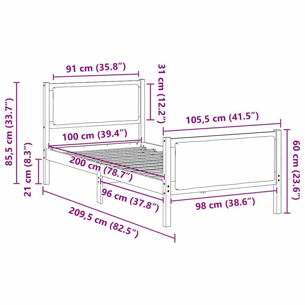Bed Frame with Headboard Dark Grey 100 x 200 cm Fabric