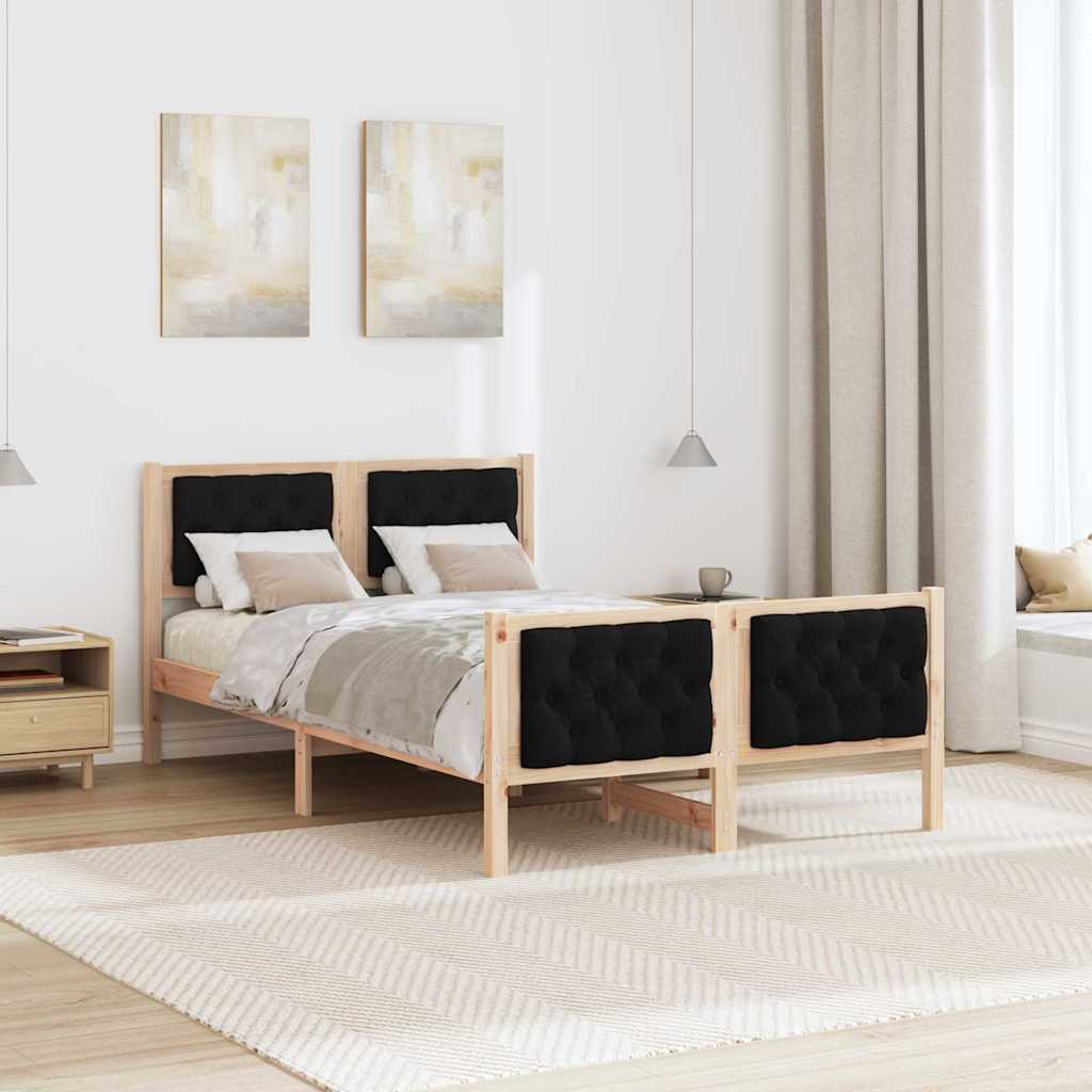 Bed Frame with Headboard Black 120 x 190 cm Solid Pine Wood