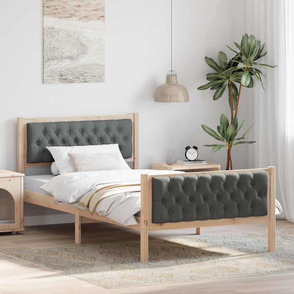 Bed Frame with Headboard Dark Grey 100 x 200 cm Solid Pine Wood