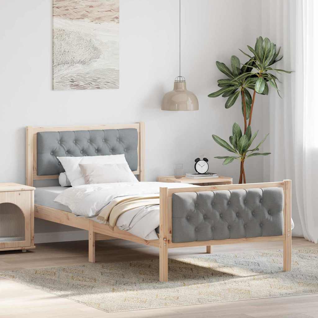 Bed Frame with Headboard Light Grey 90 x 200 cm Solid Pine Wood