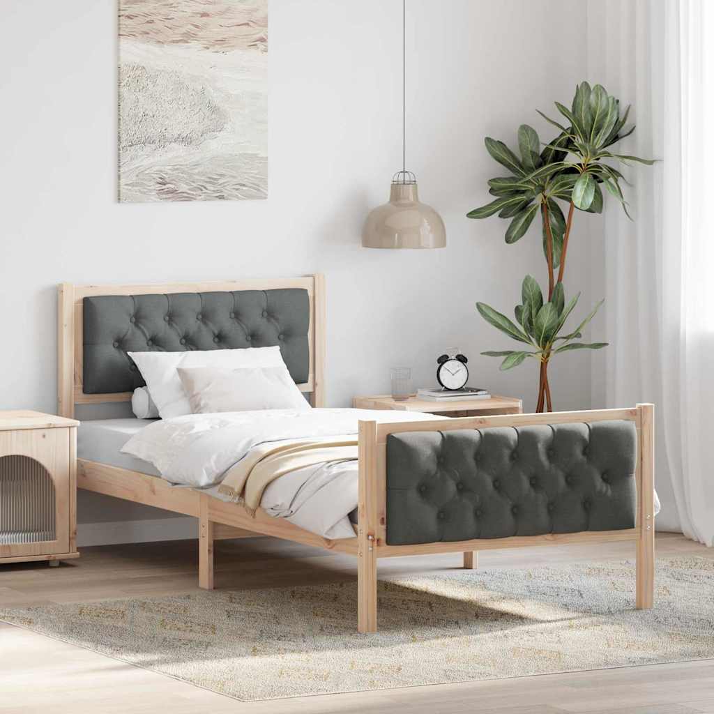 Bed Frame with Headboard Dark Grey 90 x 200 cm Solid Pine Wood