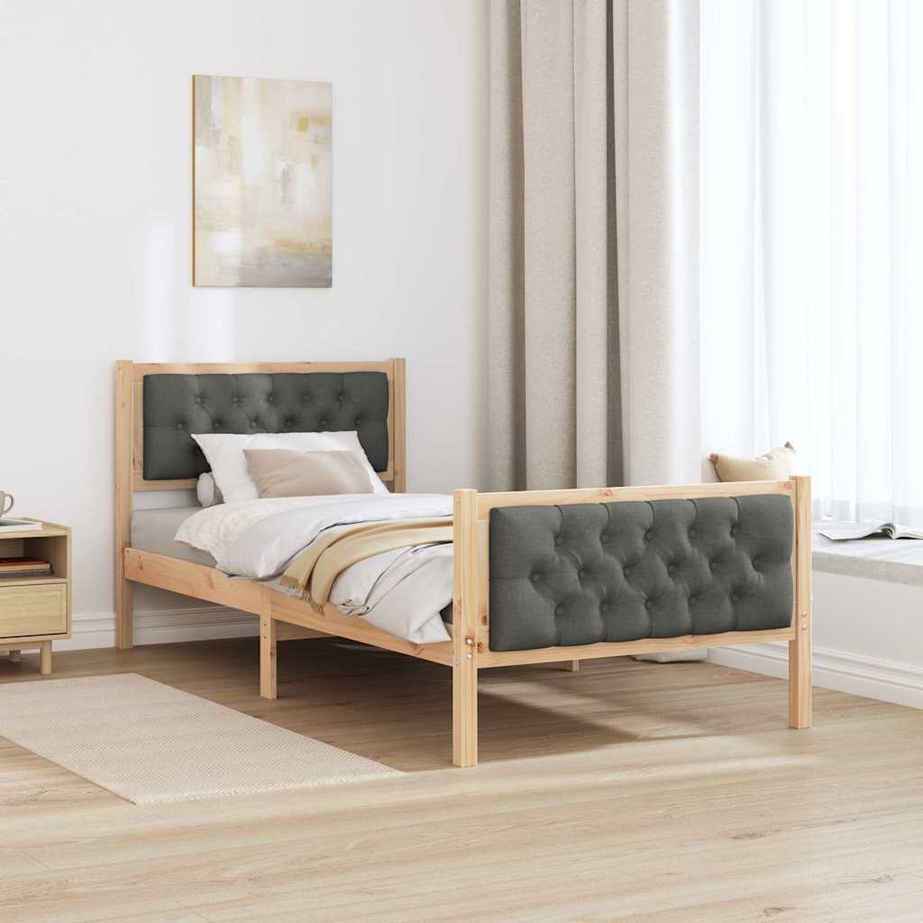 Bed Frame with Headboard Dark Grey 90 x 200 cm Solid Pine Wood
