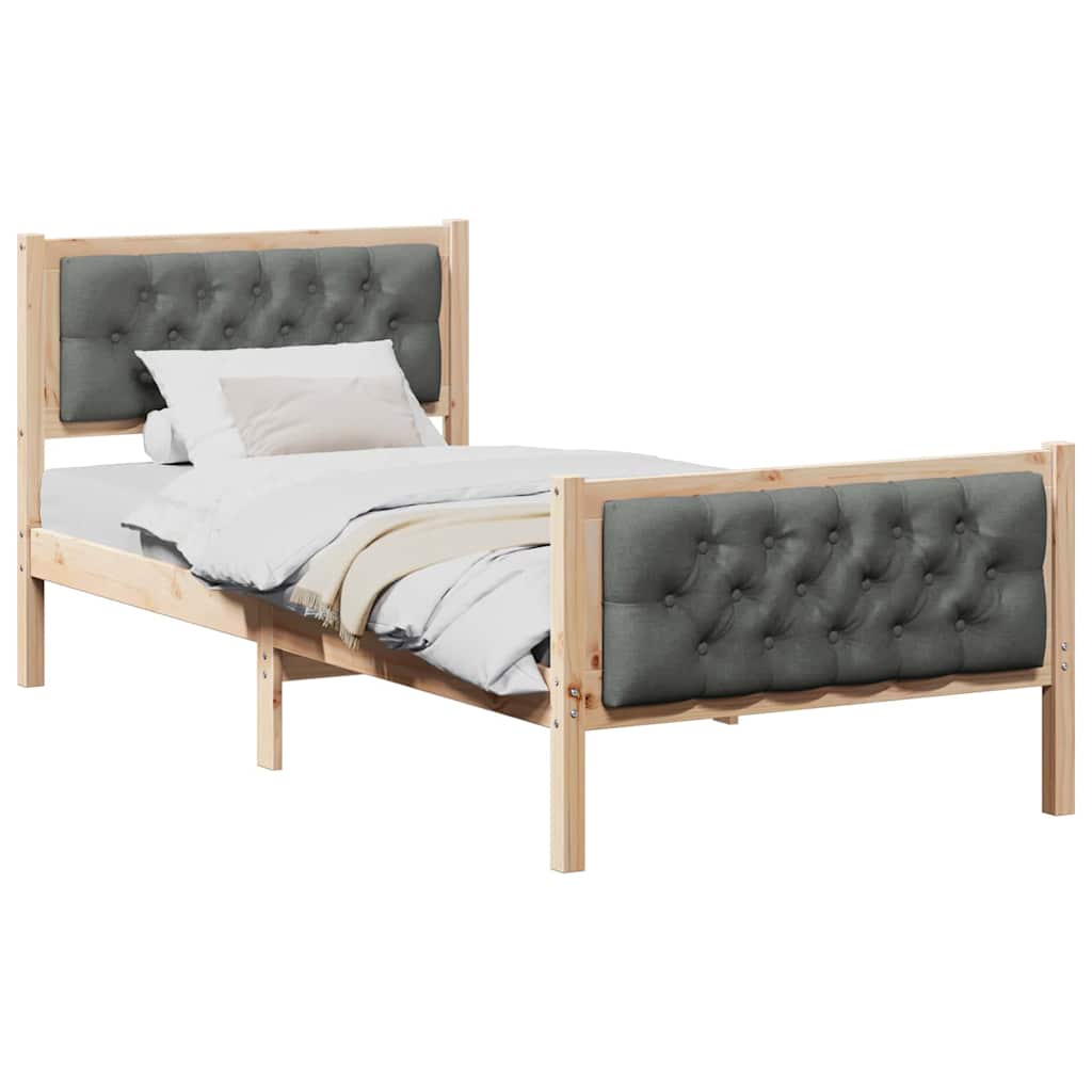 Bed Frame with Headboard Dark Grey 90 x 200 cm Solid Pine Wood