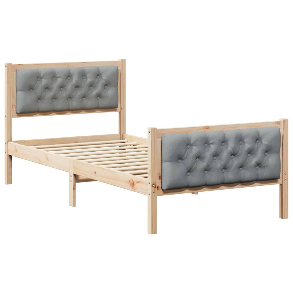 Bed Frame with Headboard Light Grey 90 x 190 cm Solid Pine Wood