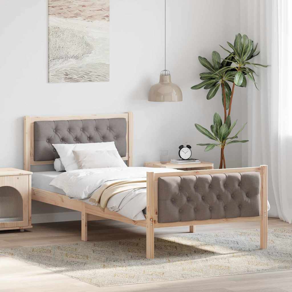 Bed Frame with Headboard Taupe 90 x 190 cm Solid Pine Wood