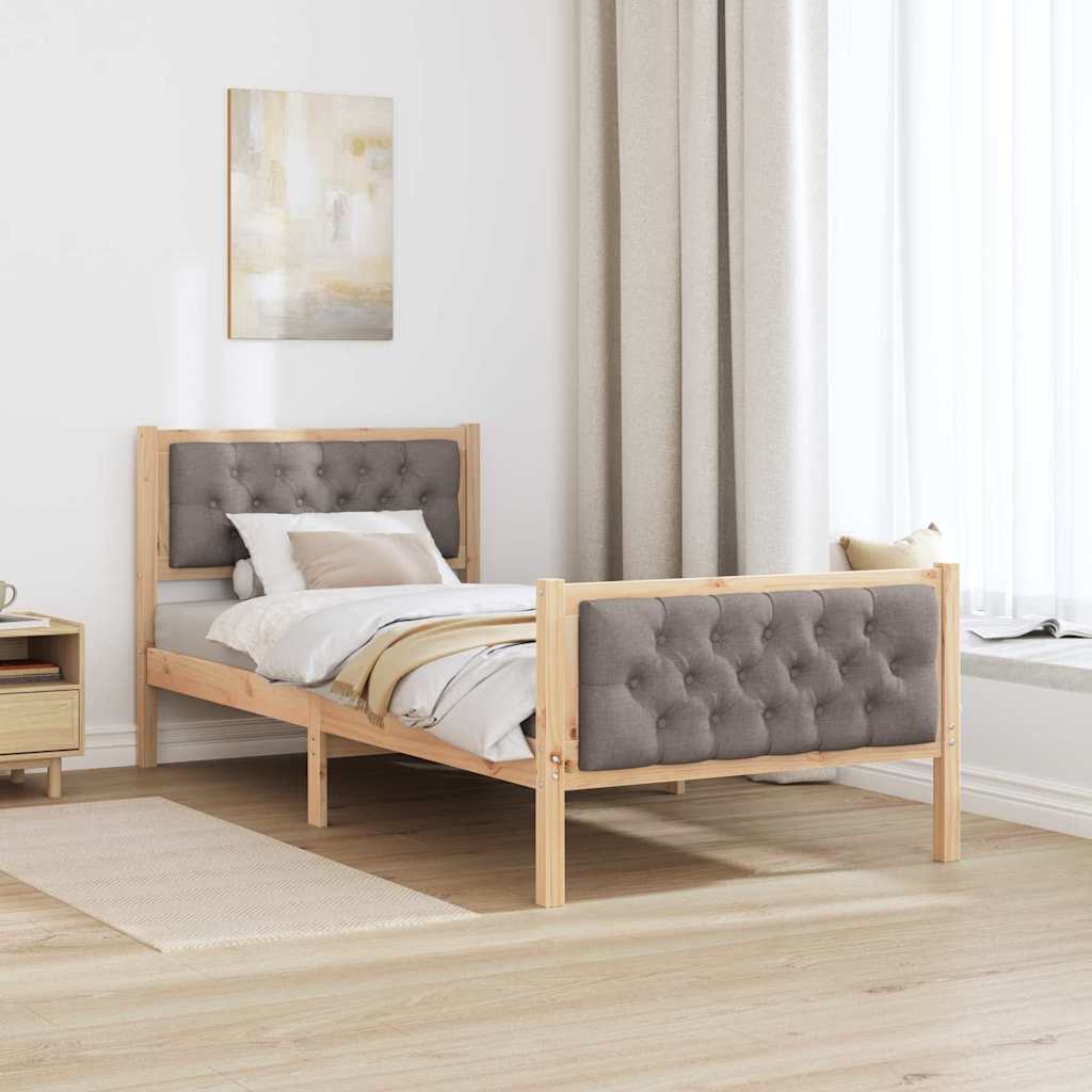 Bed Frame with Headboard Taupe 90 x 190 cm Solid Pine Wood