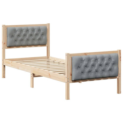 Bed Frame with Headboard Light Grey 75 x 190 cm Solid Pine Wood