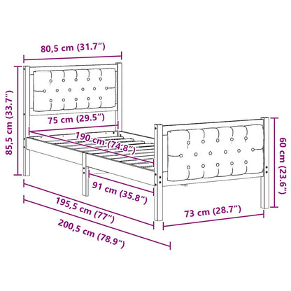 Bed Frame with Headboard Black 75 x 190 cm Solid Pine Wood
