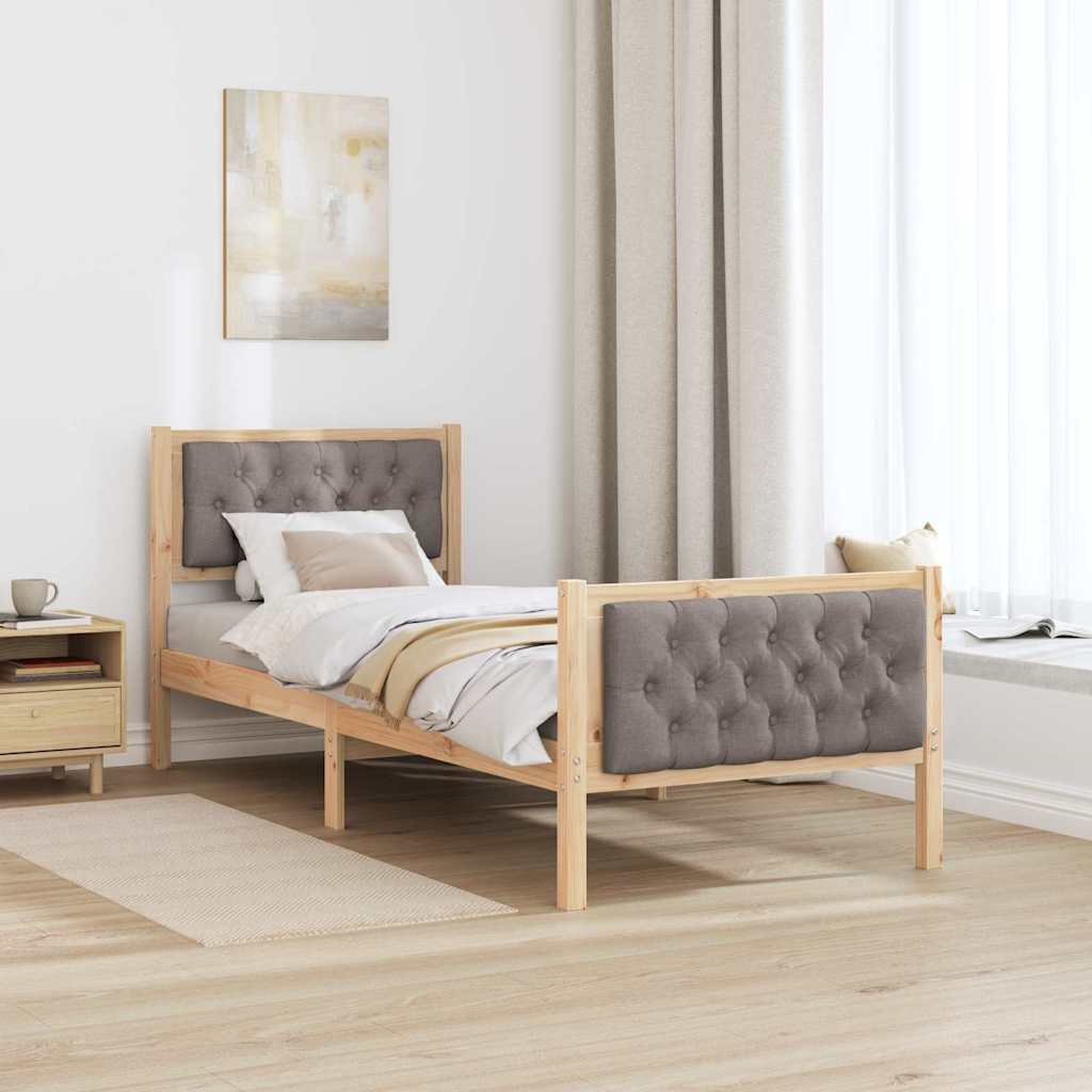 Bed Frame with Headboard Taupe 75 x 190 cm Solid Pine Wood