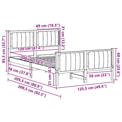 Bed frame Brown and dark grey 120 x 200 cm Solid pine wood