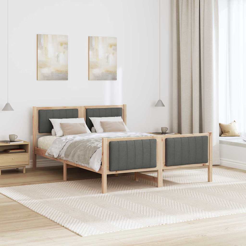 Bed frame Brown and dark grey 135 x 190 cm Solid pine wood