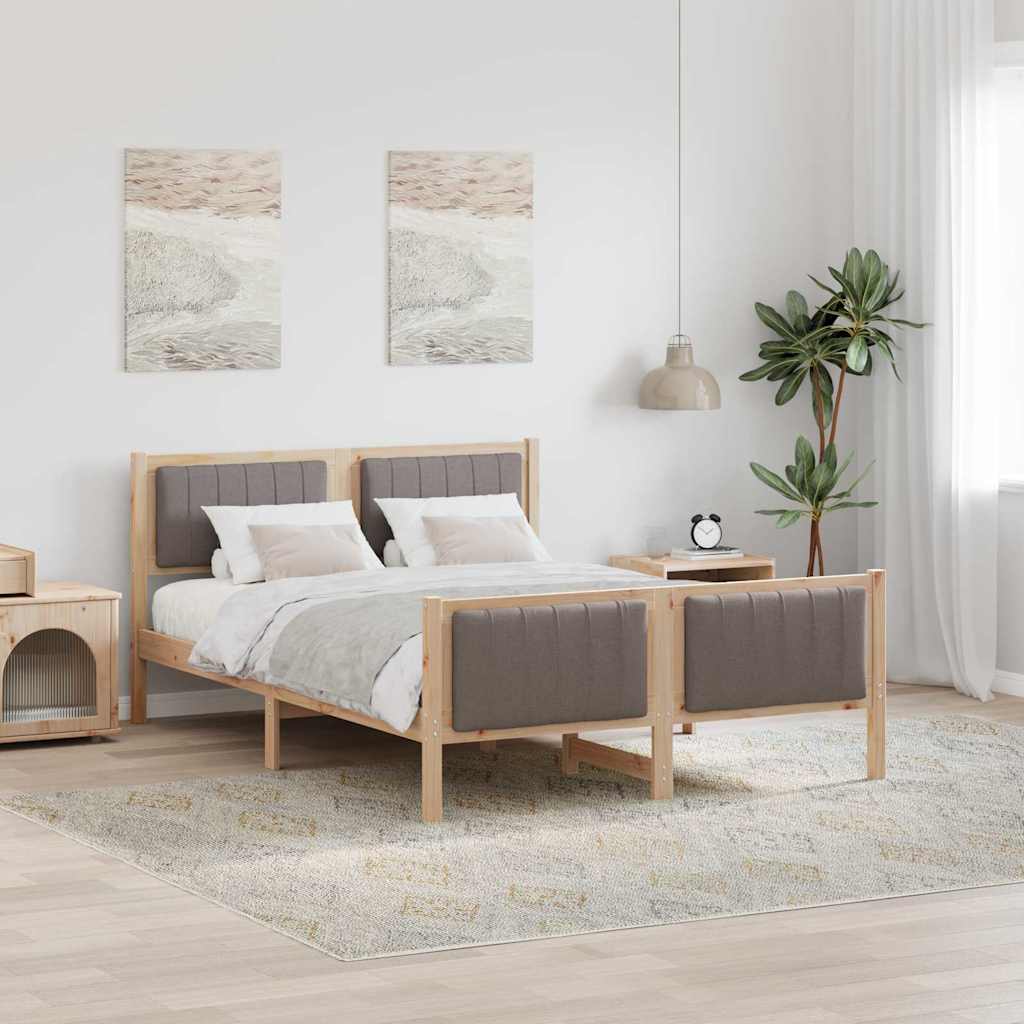 Bed frame Brown and taupe 135 x 190 cm Solid pine wood