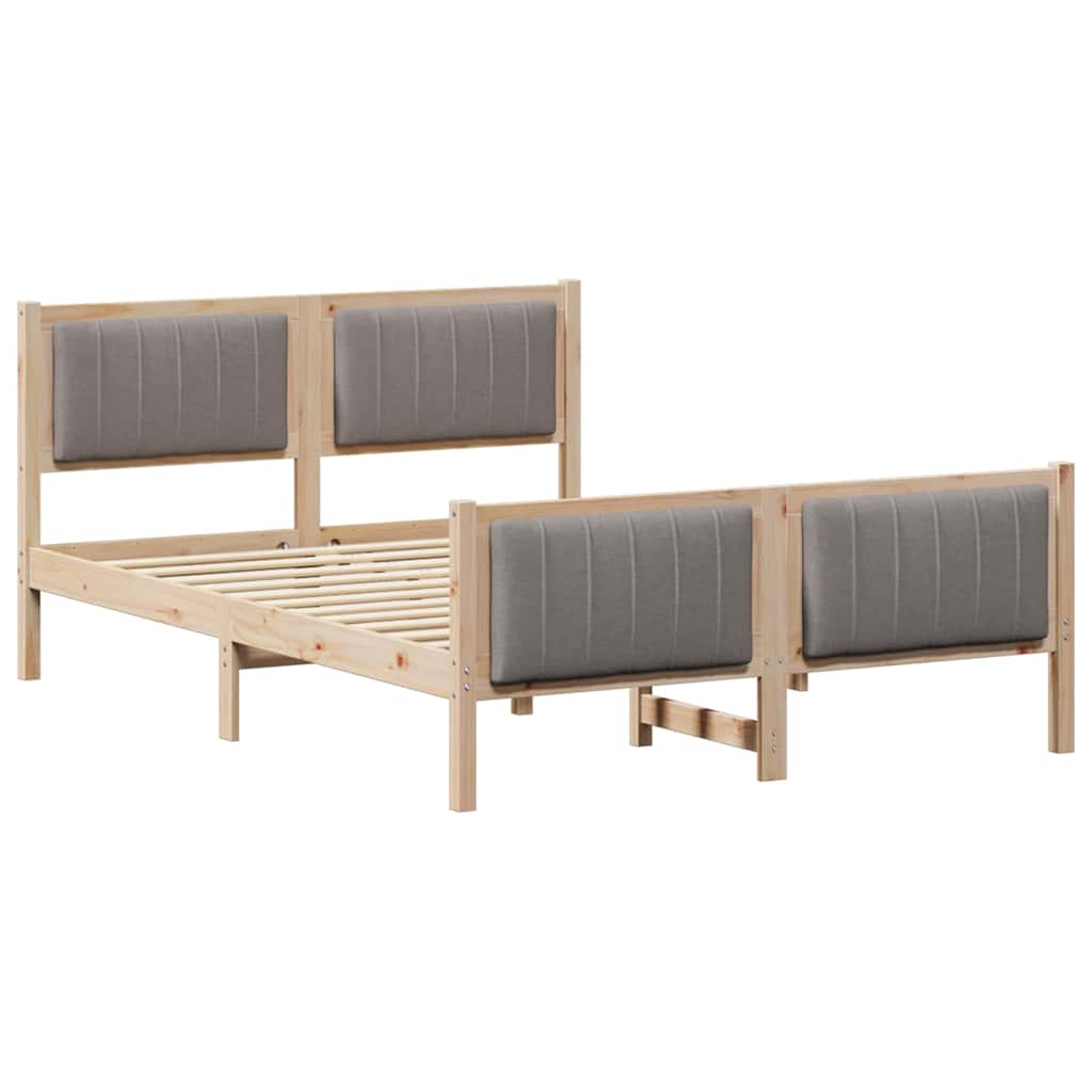 Bed frame Brown and taupe 135 x 190 cm Solid pine wood