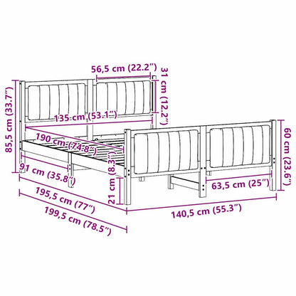 Bed frame White and light grey 135 x 190 cm Solid pine wood