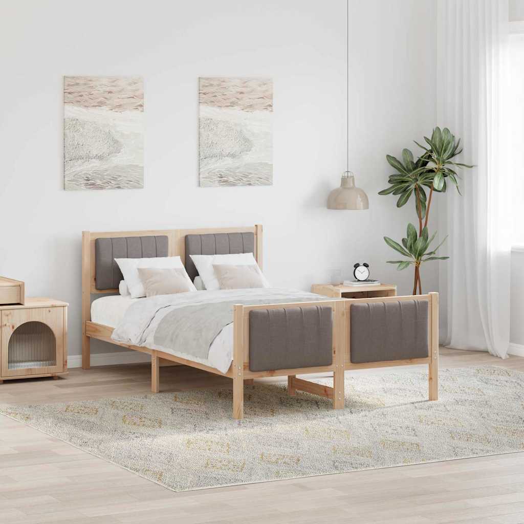 Bed frame Brown and taupe 120 x 190 cm Solid pine wood