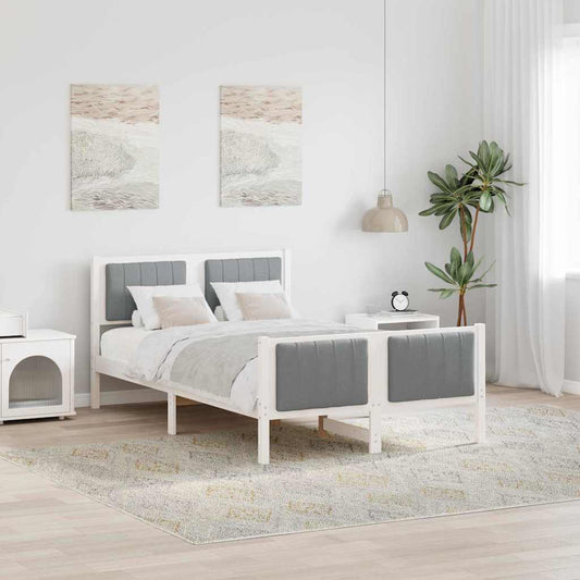 Bed frame White and light grey 120 x 190 cm Solid pine wood