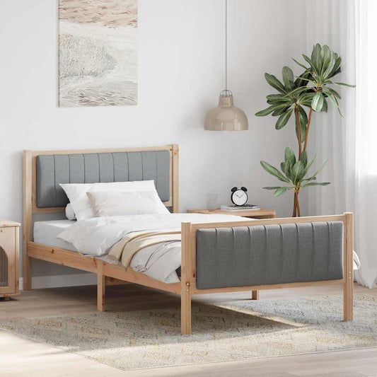 Bed frame Brown and light grey 100 x 200 cm Solid pine wood