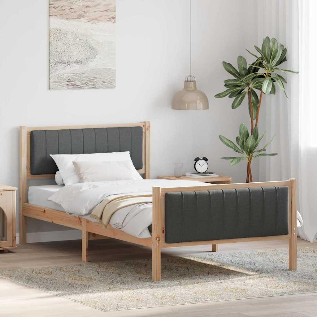 Bed frame Brown and dark grey 100 x 200 cm Solid pine wood