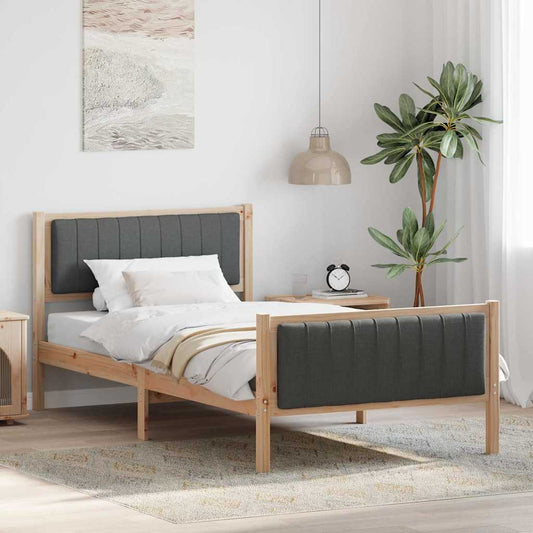 Bed frame Brown and dark grey 100 x 200 cm Solid pine wood