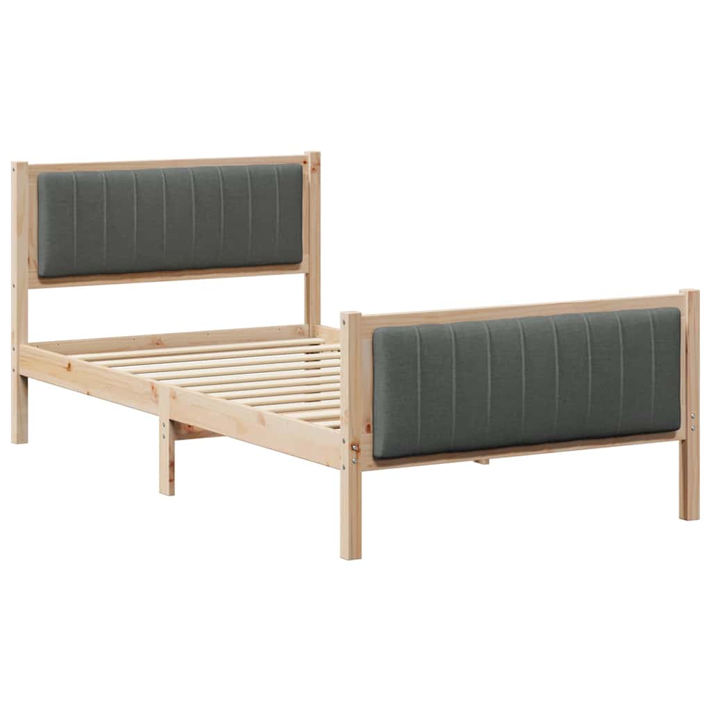 Bed frame Brown and dark grey 100 x 200 cm Solid pine wood