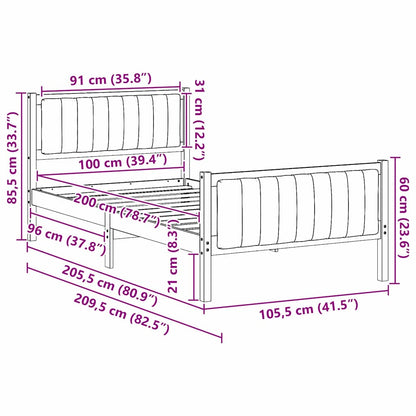 Bed frame Brown and dark grey 100 x 200 cm Solid pine wood