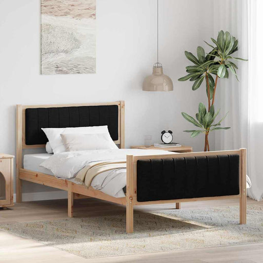 Bed frame Brown and black 100 x 200 cm Solid pine wood