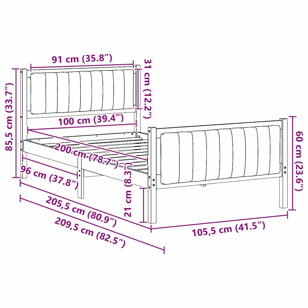 Bed frame Brown and taupe 100 x 200 cm Solid pine wood