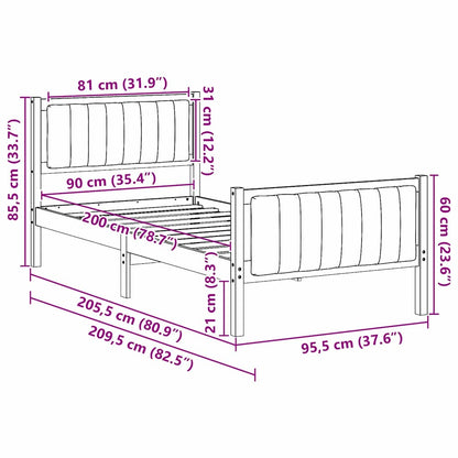 Bed frame Brown and black 90 x 200 cm Solid pine wood