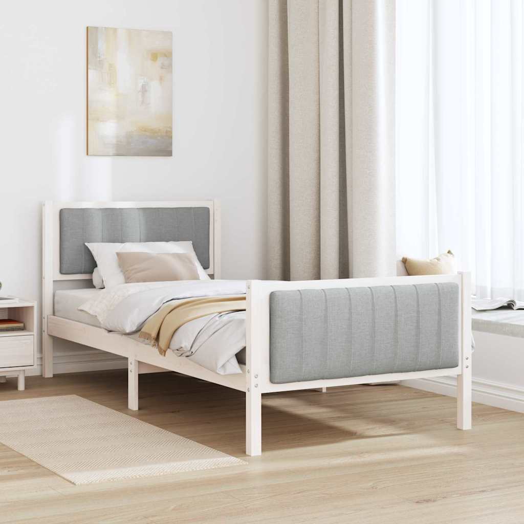Bed frame White and light grey 90 x 200 cm Solid pine wood