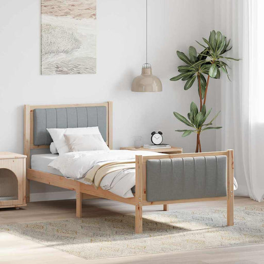Bed frame Brown and light grey 80 x 200 cm Solid pine wood