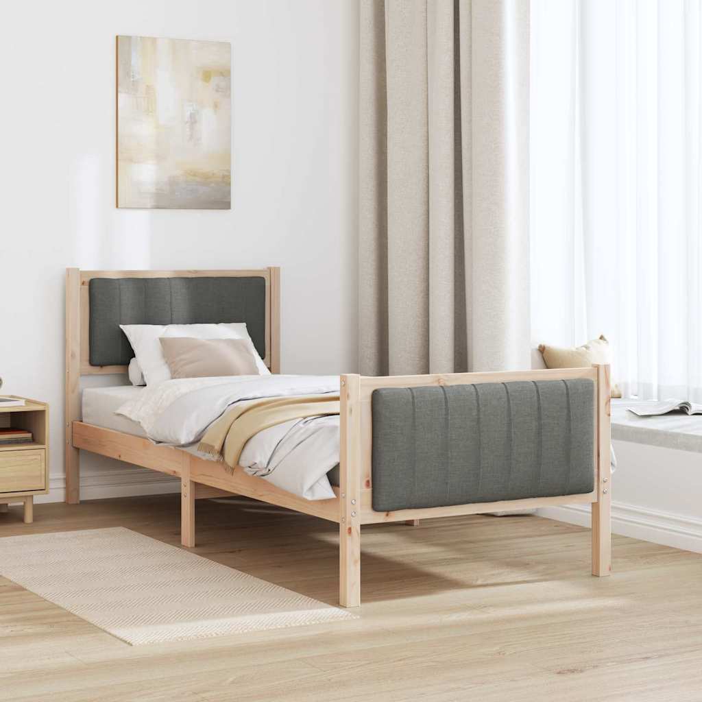 Bed frame Brown and dark grey 80 x 200 cm Solid pine wood
