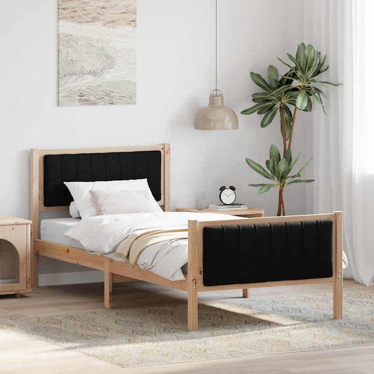 Bed frame Brown and black 90 x 190 cm Solid pine wood