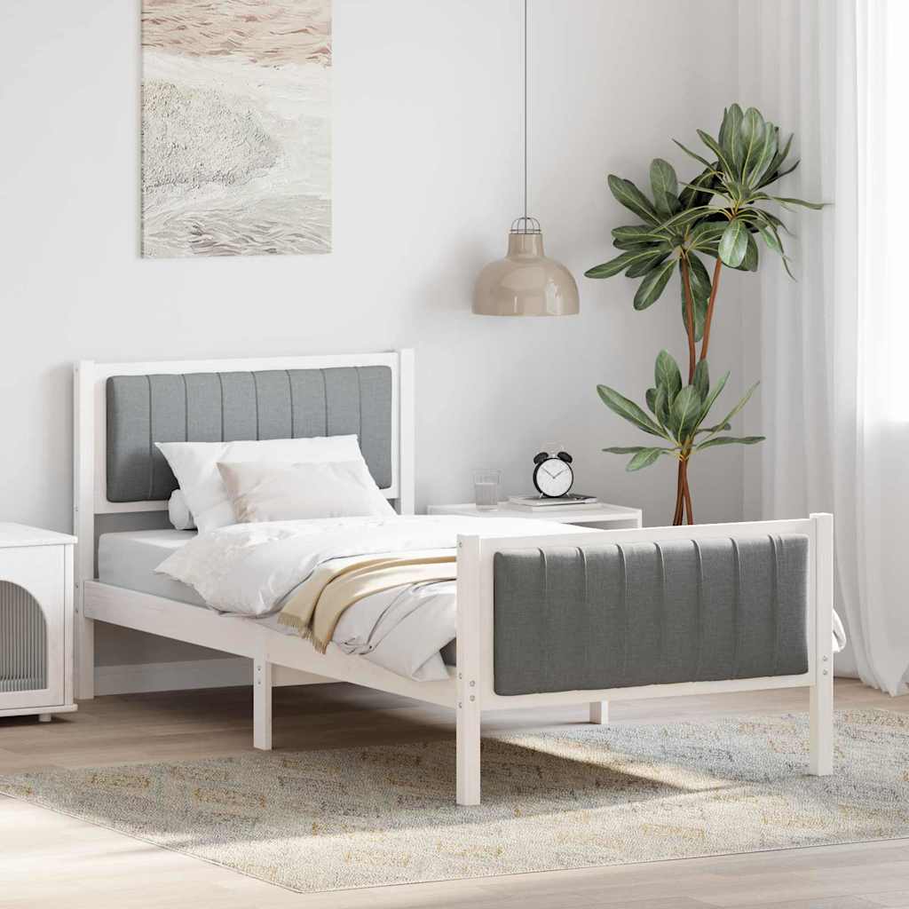 Bed frame White and light grey 90 x 190 cm Solid pine wood
