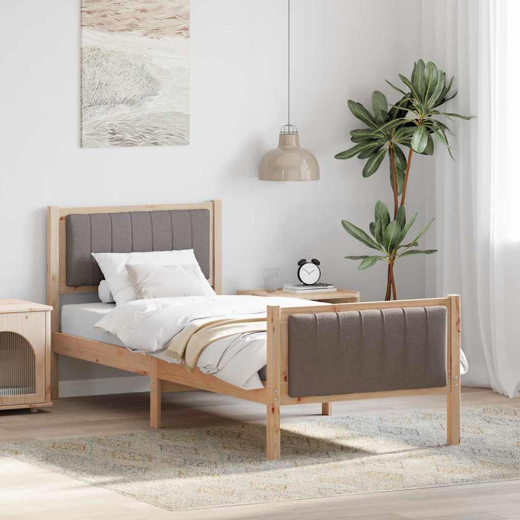 Bed frame Brown and taupe 75 x 190 cm Solid pine wood